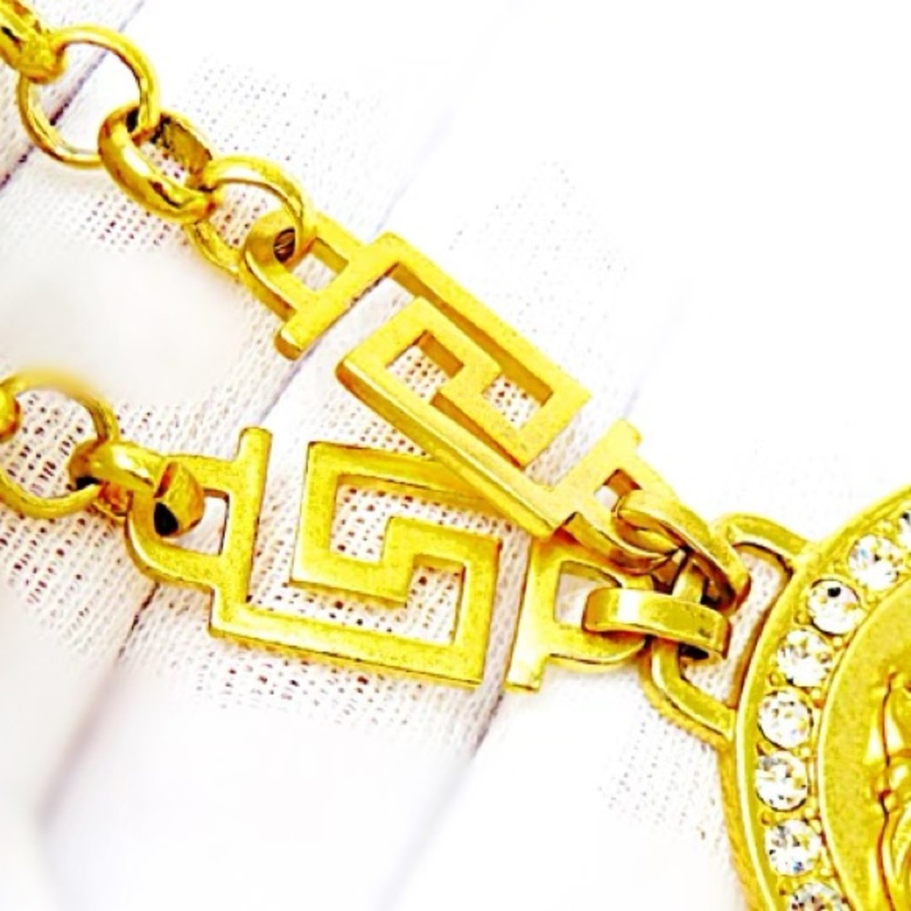 Authentic Vintage Versace Medusa Crystal Medallion Greco Chain Necklace - Picture 6 of 9